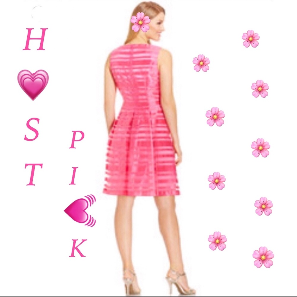 TAHARI Sleeveless Illusion Stripe Pleated Dress